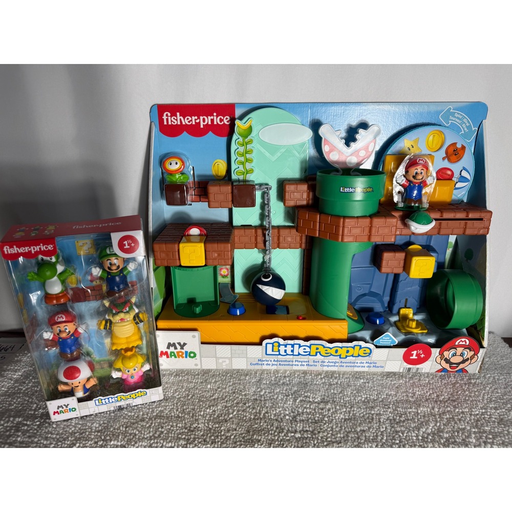 Fisher-Price Little People Super Mario Adventure Playset & Figure Pack Bundle